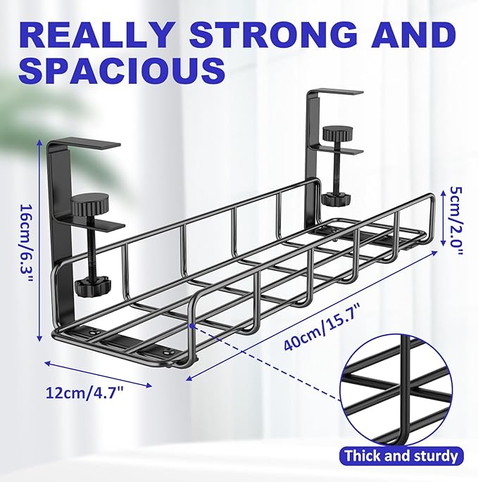 Under Desk Cable Management Tray, 31.5'' No Drill Steel Cable Tray Organizers - Image 5