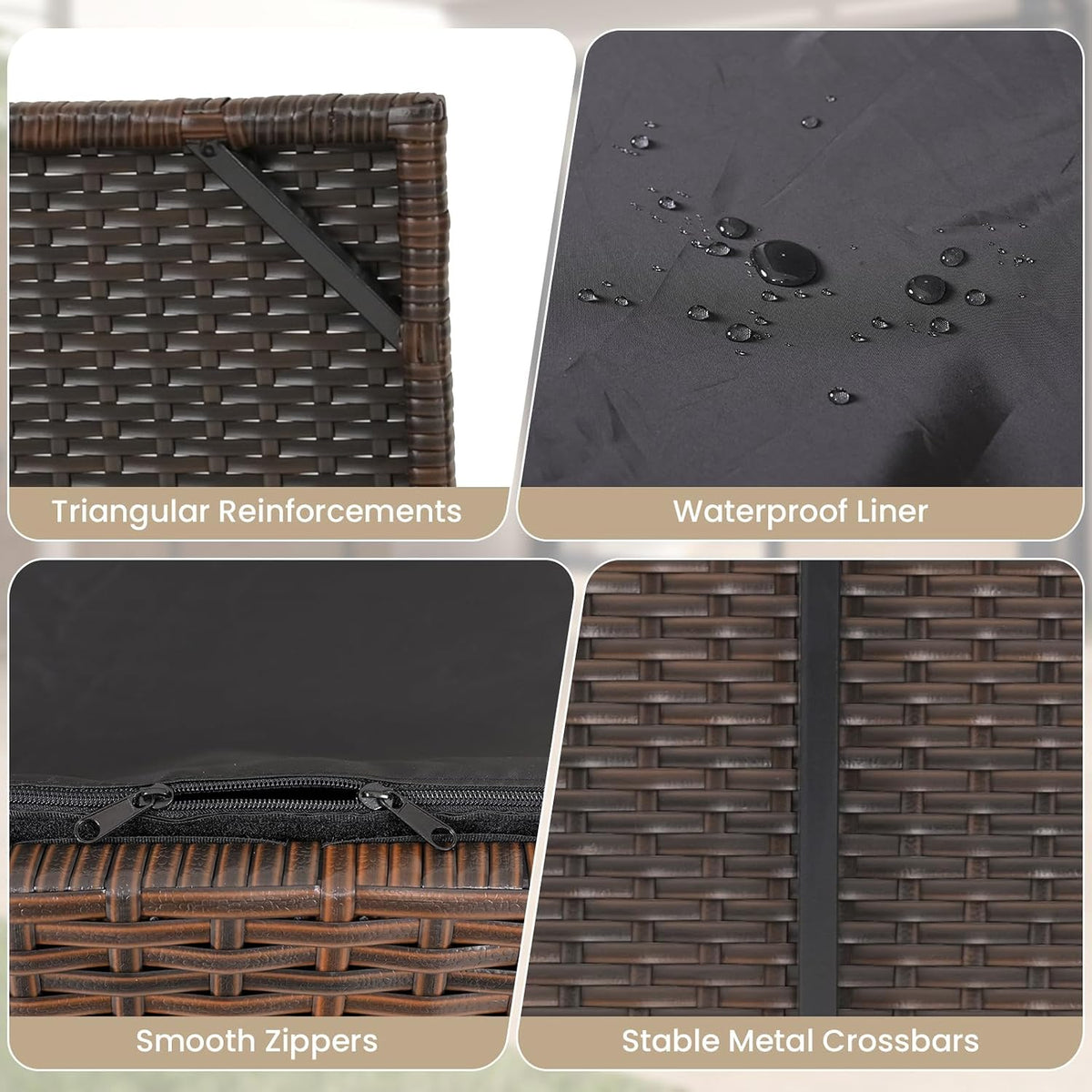 tangkula 48 gallon rattan outdoor storage box with, front angle view