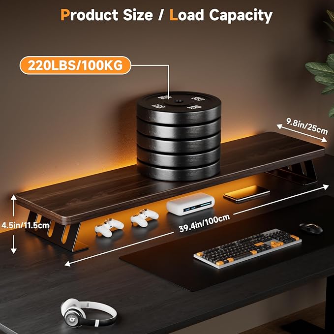 NestNeat Dual Monitor Stand Riser, 39 Inch Large Wood Monitor Stands - Image 3