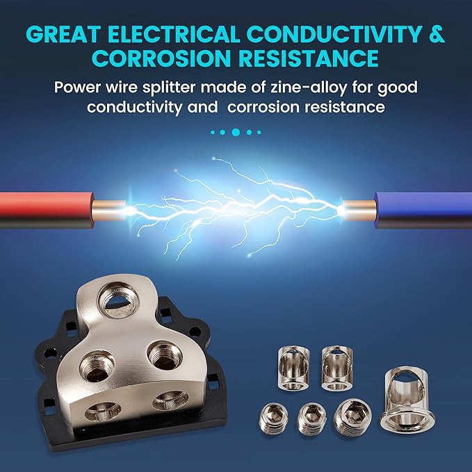NuIth 2PCS 2-Way Power Distribution Block, 0/2/4 Gauge Input in 4/8 Gauge Out - Image 2