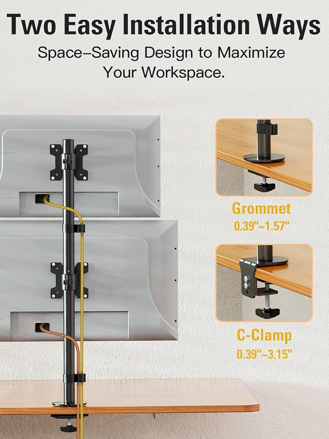 DreamAxis Stable Vertical Dual Monitor Stand, Stacked Monitor Mount - Image 9