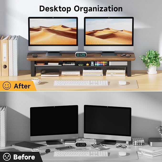 NestNeat Dual Monitor Stand, 35.4 Inch Monitor Stand Riser - Image 3