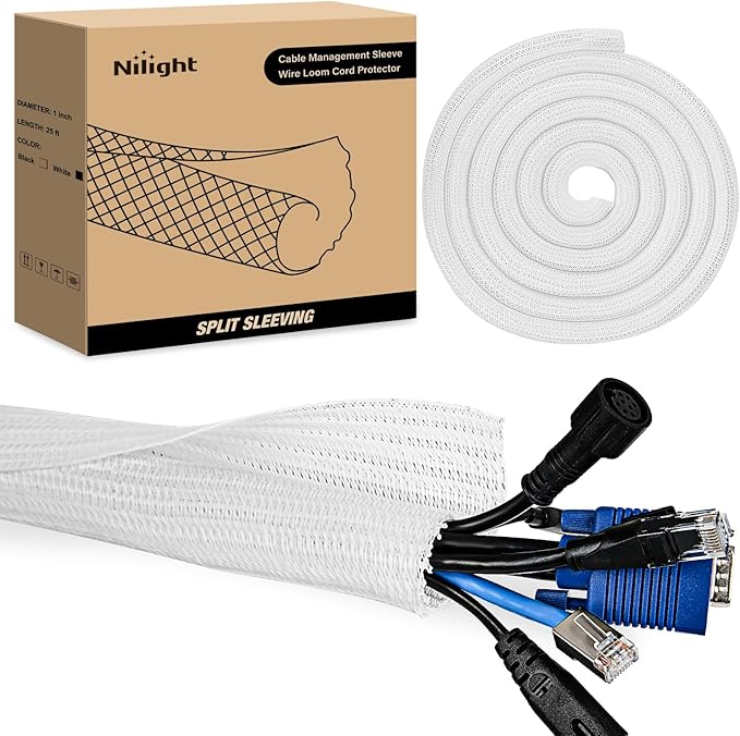 Nilight Cable Sleeve, 25ft-1inch Cord Management Sleeves, Braided Sleeving by Nilight