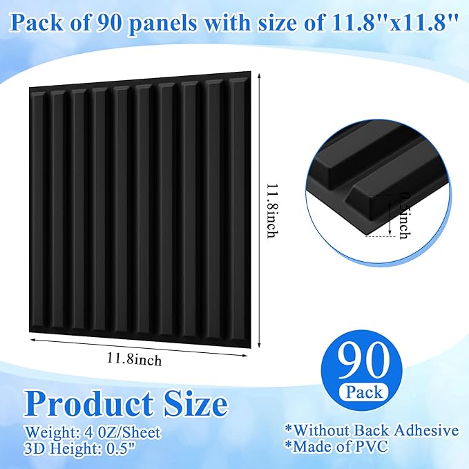 Nuanchu 90 Pcs 3D Slat Wall Panels 12 x 12 Inch PVC Fluted Textured Panel - Image 2