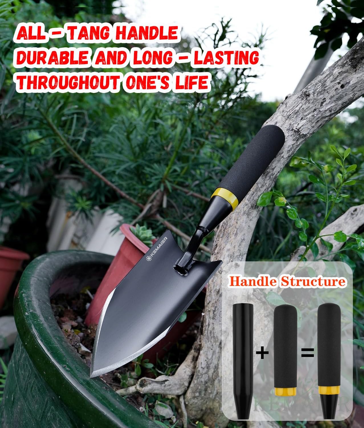 Kemaier Heavy Duty Gardening Hand Trowel - Carbon Steel Shovels Tool | Sharp Weeding, Precision Digging, Industrial-Duty Garden Spade, Engineered for Pros Who Demand More