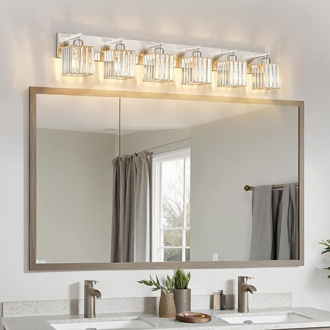 FDPBY Modern Vanity Light 6-Lights Brushed Nickel Vanity Light Crystal Bathroom - Image 7