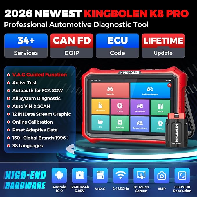 KINGBOLEN K8 Pro OBD2 Scanner Bluetooth 2026 Bidirectional Scan Tool - Image 2