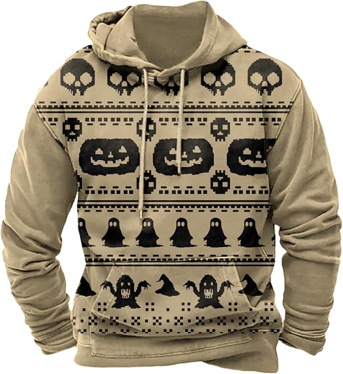 Halloween Hoodie Men Graphic Pumpkin Ghost Printed Sweatshirt Casual Trendy by Spatofa