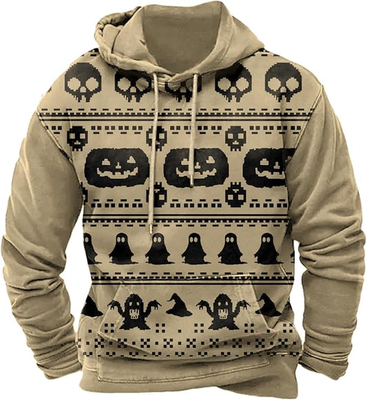Halloween Hoodie Men Graphic Pumpkin Ghost Printed Sweatshirt Casual Trendy by Spatofa