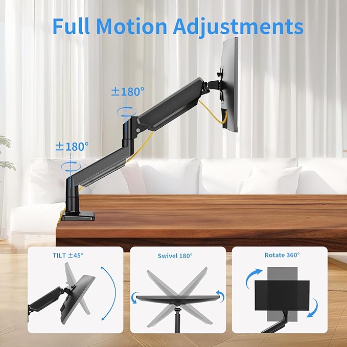Single Monitor Stand for 13 to 32 inch Screens, Gas Spring Monitor Arm - Image 3