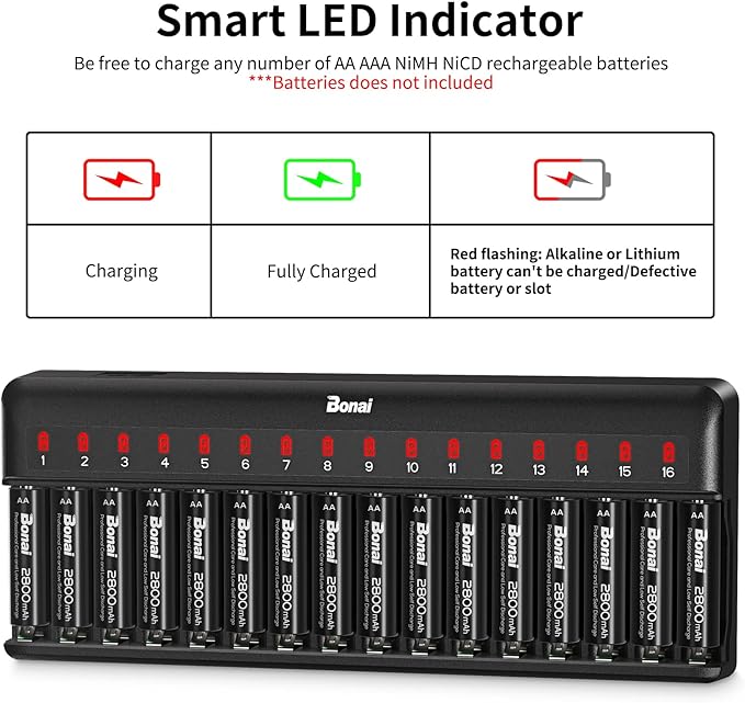 BONAI AA AAA Battery Charger 16 Bay - Image 2