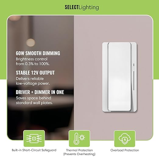 Select LED 60W 24V DC Driver and Dimmer Light Switch, 120VAC Decora Dimmer - Image 2