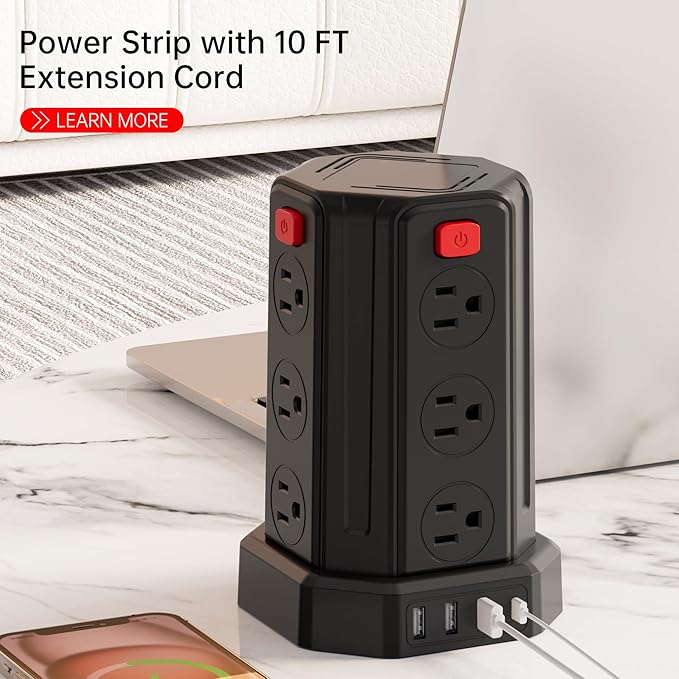 Power Strip Surge Protector, 10 Ft Extension Cord - Image 9