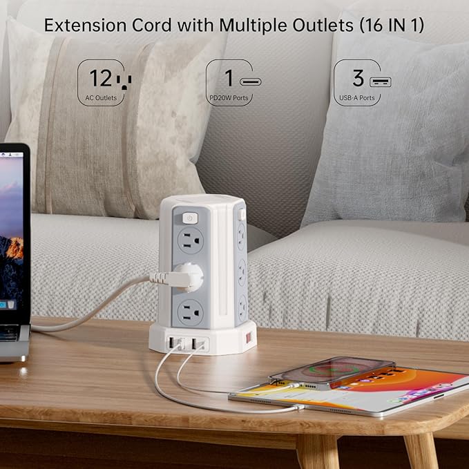 Power Strip Surge Protector, 10 Ft Extension Cord - Image 2