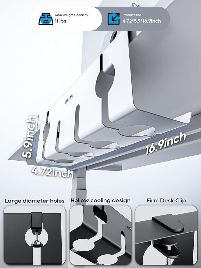 NODOCA No Drill Under Desk Cable Management Tray, Punch-Free Clamp on, Metal - Image 7