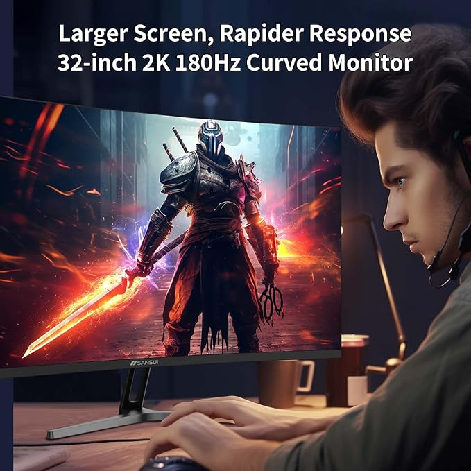 SANSUI 32-Inch Curved Gaming Monitor WQHD 2560 x 1440 180Hz Curved 1500R -Fast - Image 9