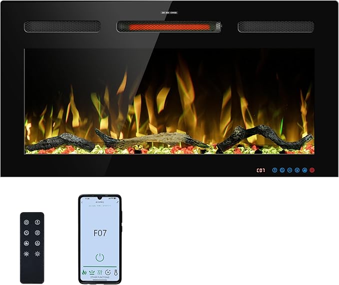 33" WiFi Electric Fireplace Inserts, Recessed and Wall Mounted Fireplace Heater by KENTSKY