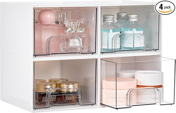 Vtopmart 4Pack Small Stackable Storage Drawers, Bathroom Makeup Organizer by Vtopmart