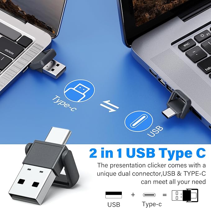 2-in-1 USB Type C Presentation Clicker, Rechargeable Wireless Presenter Remote - Image 5