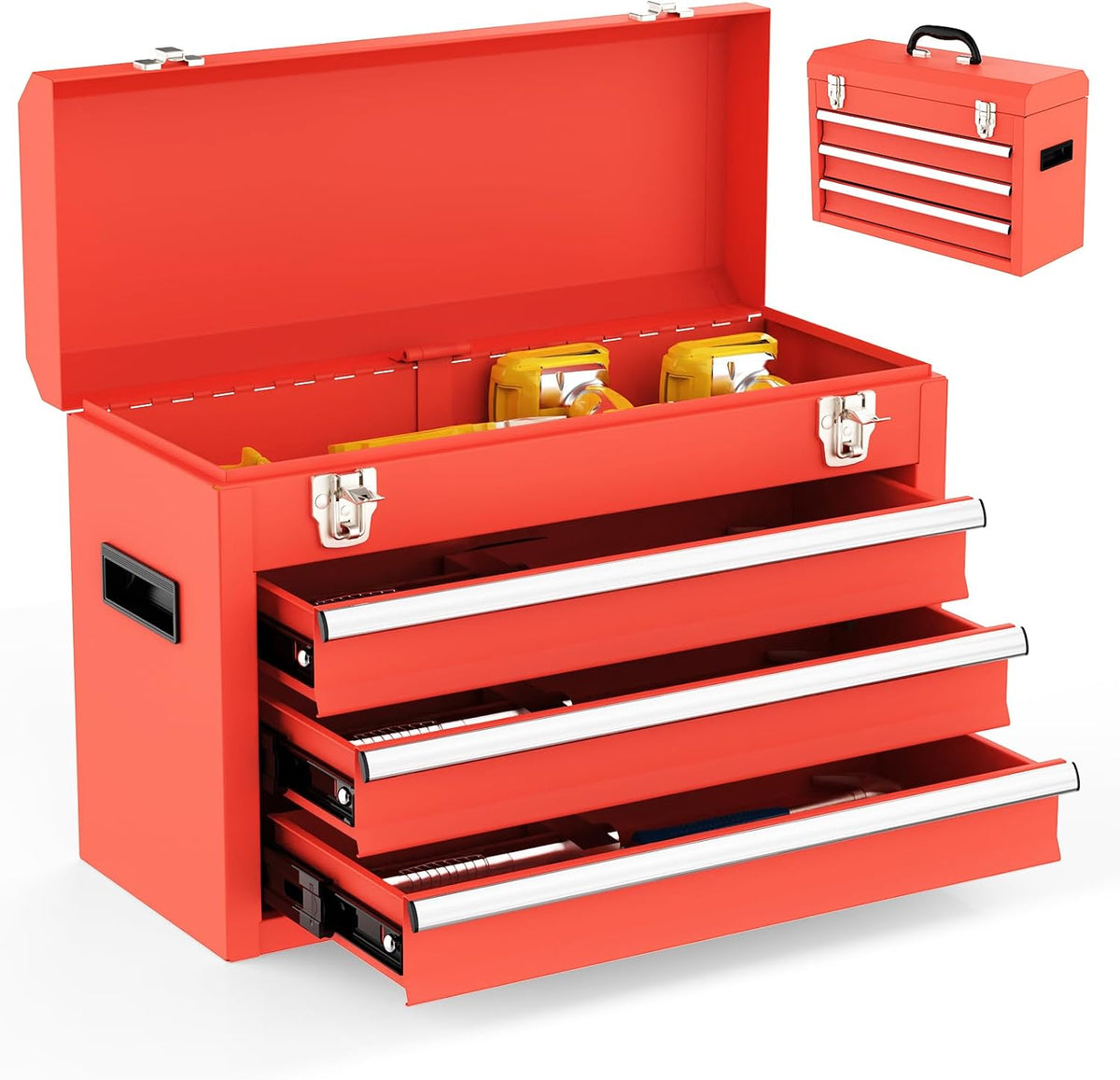 3 drawer metal tool box, portable metal tool, main product view
