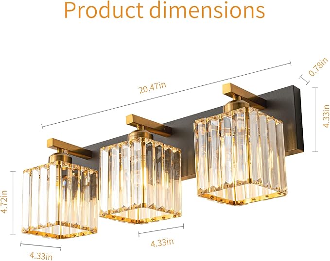 FDPBY Modern Bathroom Vanity Light 3-Lights Black Gold Crystal Bathroom Wall - Image 6