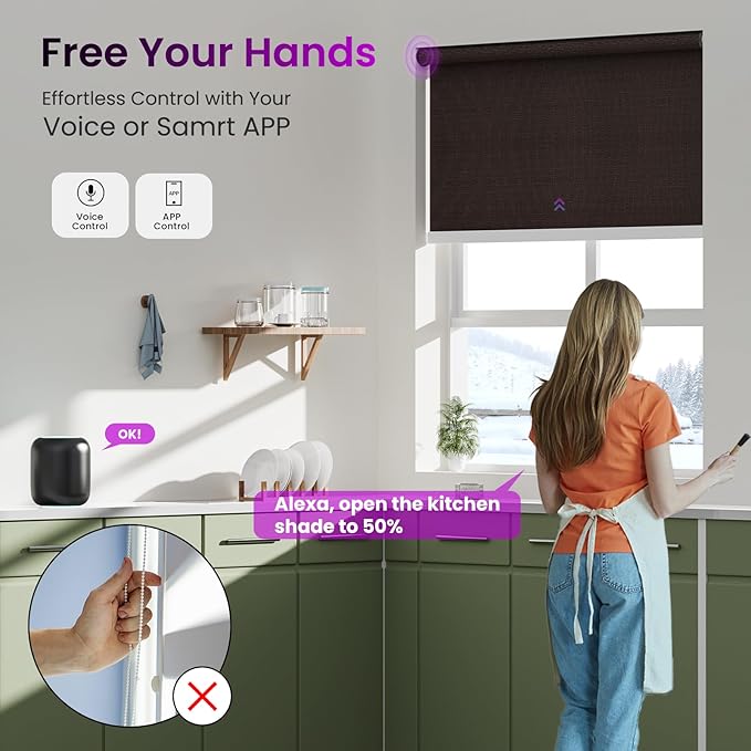 Astomi Motorized Roller Shades for Windows, Smart Blinds, Voice Control - Image 3