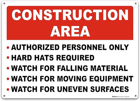 Brimar 14"x10" Construction Area Rules Sign by BrimarIndustries