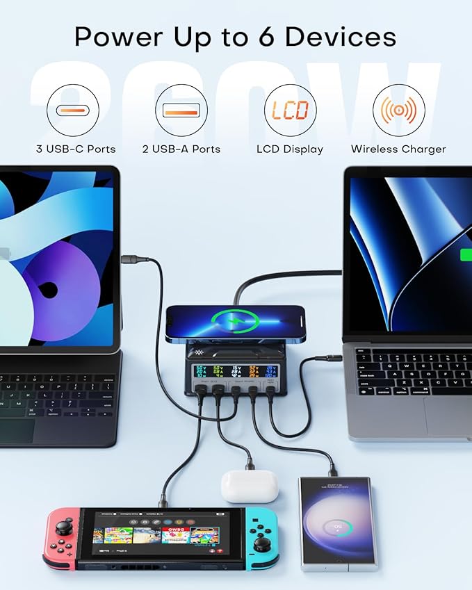 USB Charging Station, ASOMETECH 260W 5Ports Fast Charging Hub, 140W PD3.1 USB C - Image 3