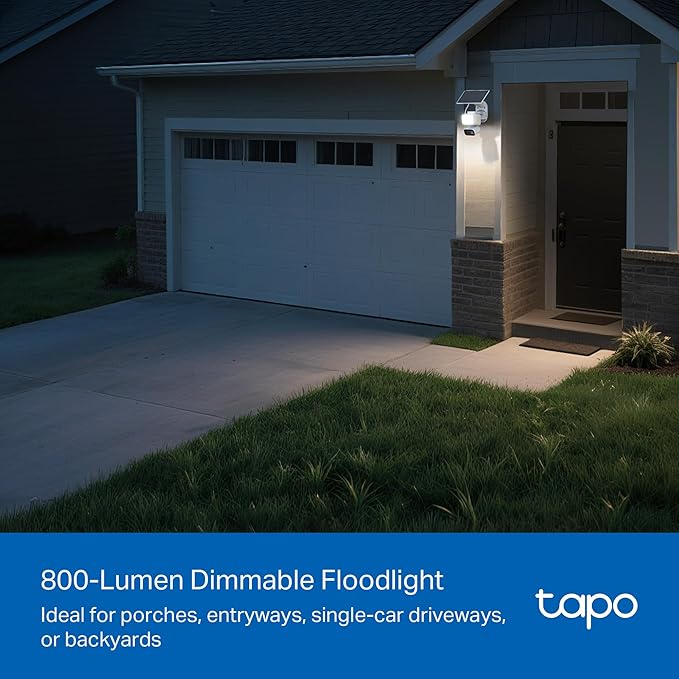 Tapo 2K Dimmable Floodlight Security Camera Outdoor Wireless w/Solar Panel - Image 3