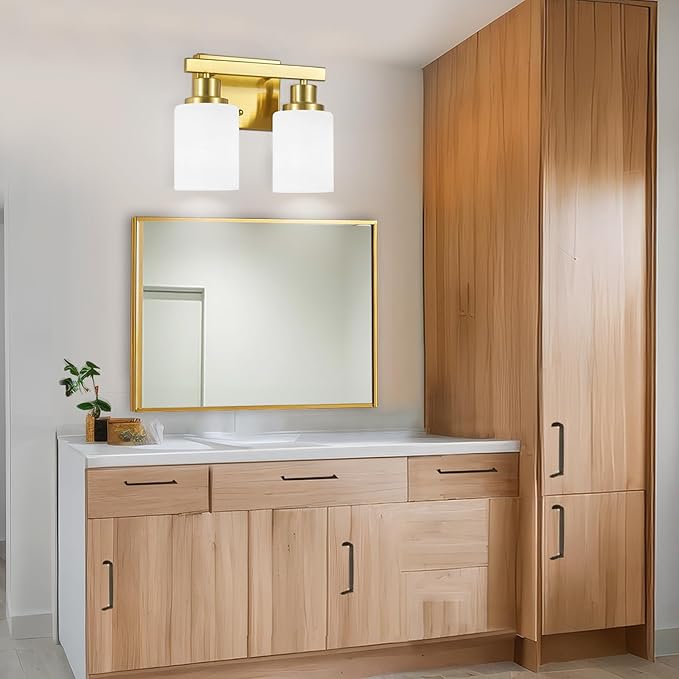 DIKAIDA Gold Bathroom Light Fixtures Over Mirror, 2-Light Modern Vanity Lights - Image 6