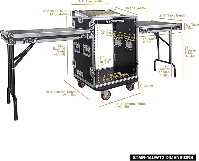 Sound Town Heavy-Duty 1/2" Plywood 14U PA DJ Rack/Road ATA Case - Image 7