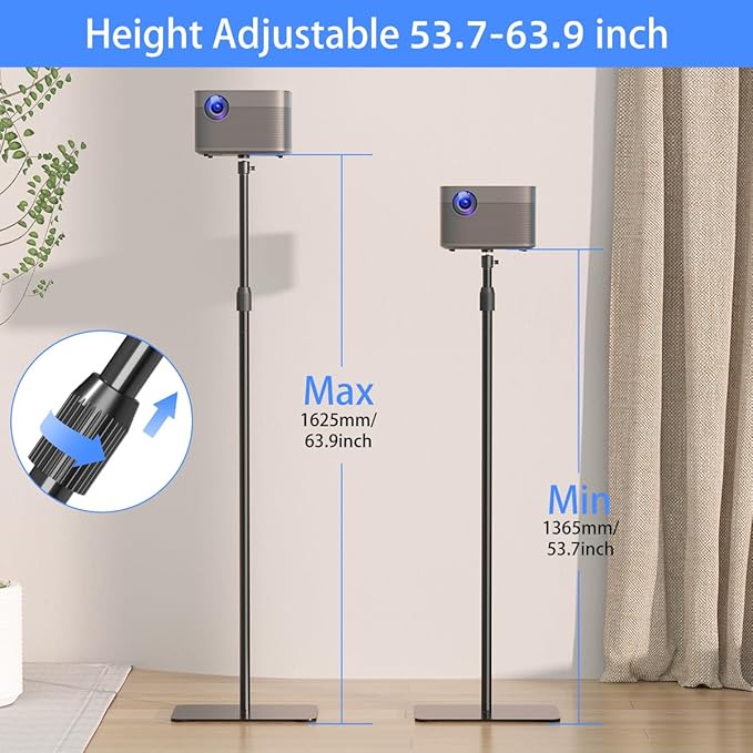 suptek Exdentable 63.9" Projector Stand 360°Swivel, Height Adjustable - Image 2