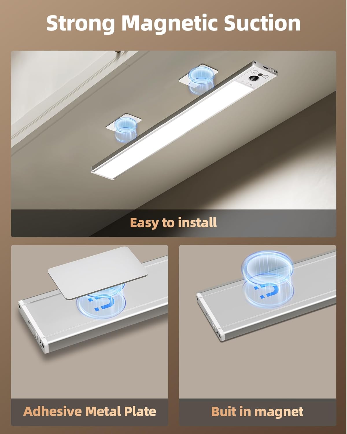 EZVALO 16.5-inch Under Cabinet Lighting, 4000mAh Rechargeable Motion Sensor Light Indoor, Magnetic Closet Lights, with Dimmable & 3 Color Temps, Wireless Under Counter Lights for Kitchen (4-Pack)