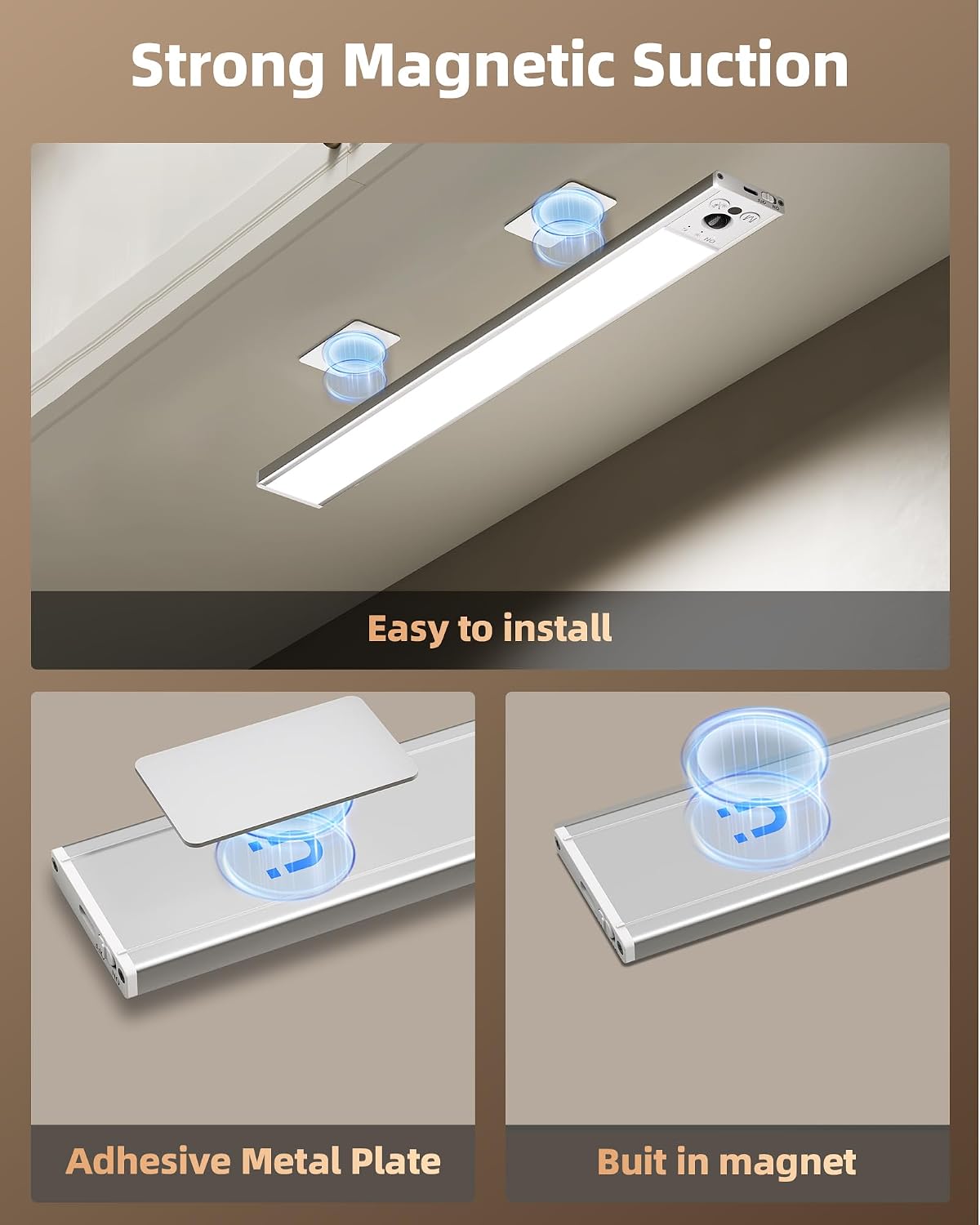 EZVALO 16.5-inch Under Cabinet Lighting, 4000mAh Rechargeable Motion Sensor Light Indoor, Magnetic Closet Lights, with Dimmable & 3 Color Temps, Wireless Under Counter Lights for Kitchen (4-Pack)