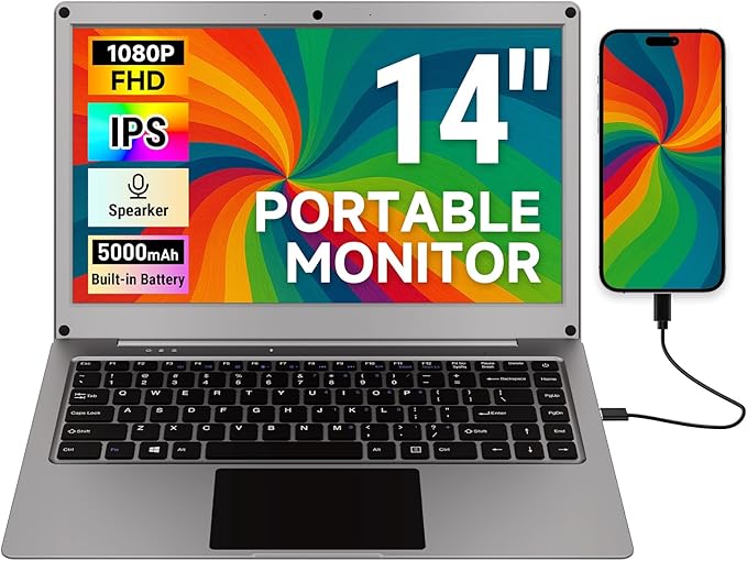 ELECROW Portable Monitor with Keyboard, 14 Inch Lapdock Display with Built-in by ELECROW