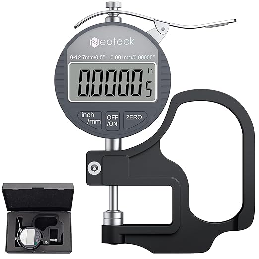 Neoteck Digital Thickness Gauge 0.5inch/12.7mm, 0.00005inch/0.001mm LCD Display by Neoteck