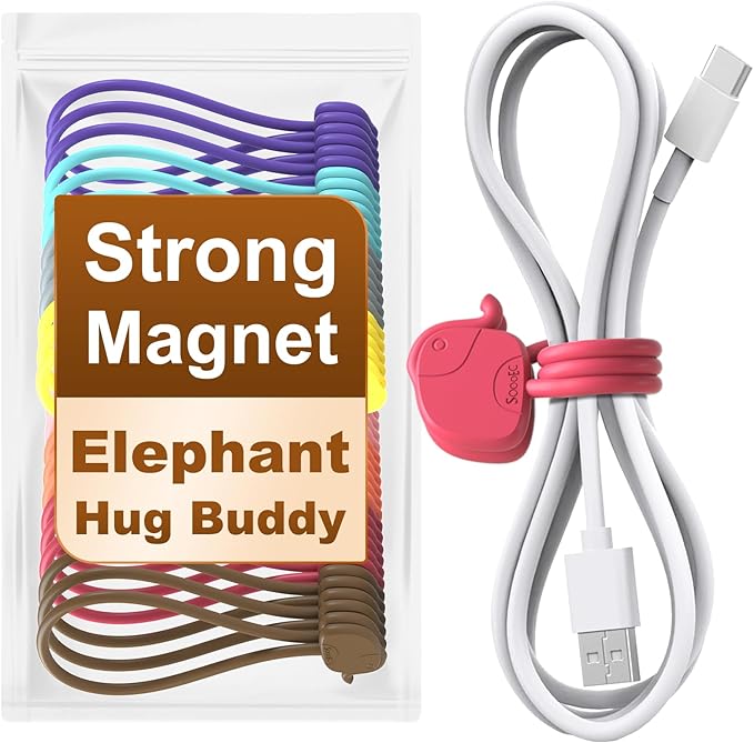 SOLIDATOR Charming Elephant Magnetic Cable Ties – 24 Pack, Reusable Silicone by SOLIDATOR