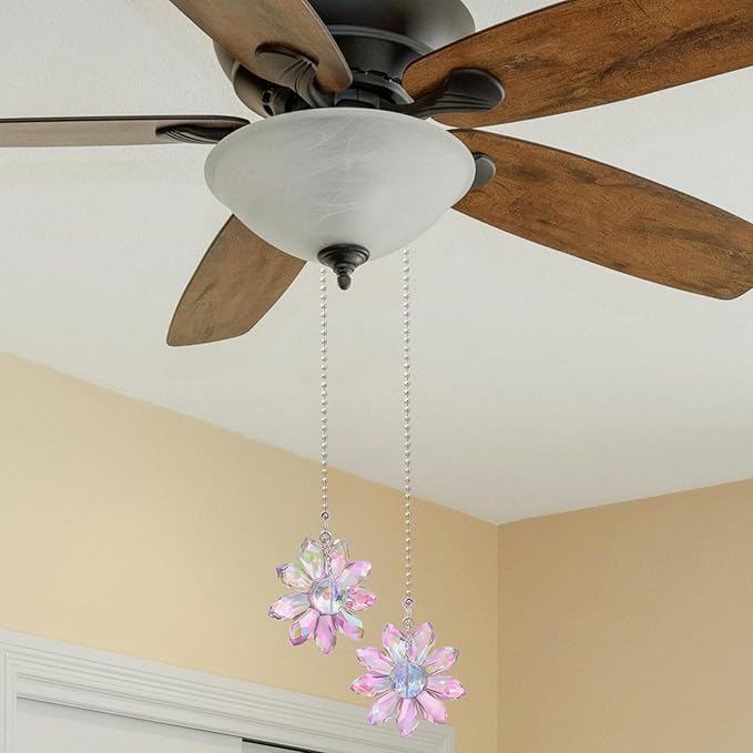 LEFERS Ceiling Fan Pull Chain, 2 Pieces 1.8" Crystal Glass Flower Pendants - Image 5