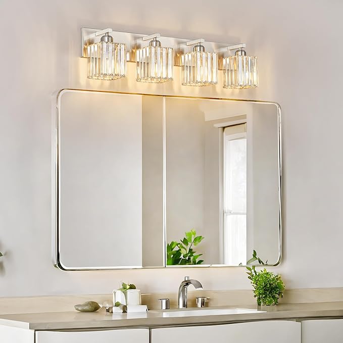 FDPBY Modern Vanity Light 4-Lights Brushed Nickel Vanity Light Crystal Bathroom - Image 7