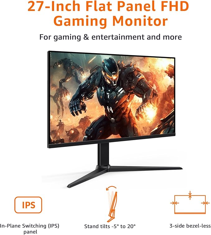 Amazon Basics 27 inch Gaming Monitor, FHD 1080P, VESA Compatible, Adaptive sync - Image 2