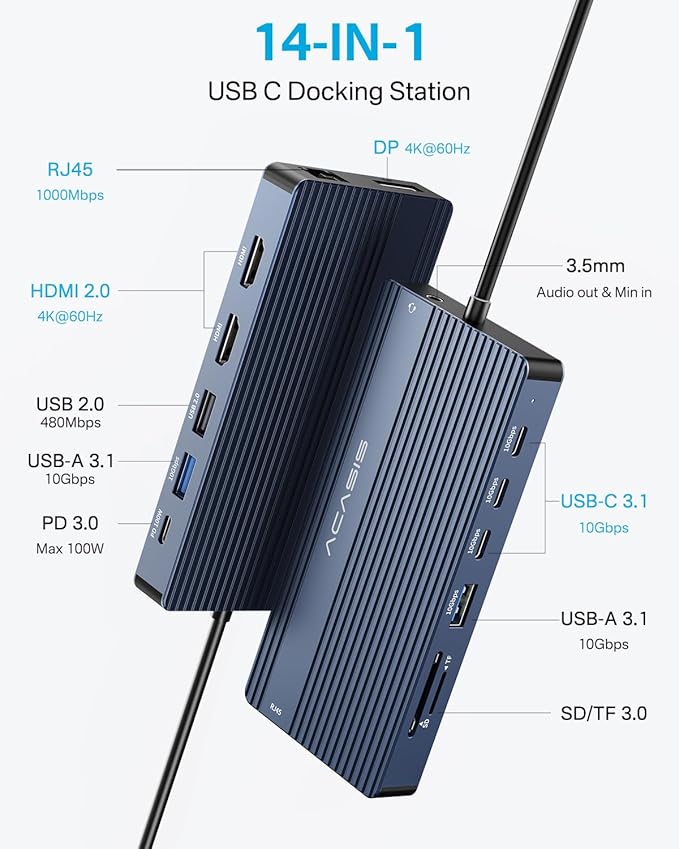 USB C Hub 14-1 USB C Docking Station Dual Monitor, - Image 2