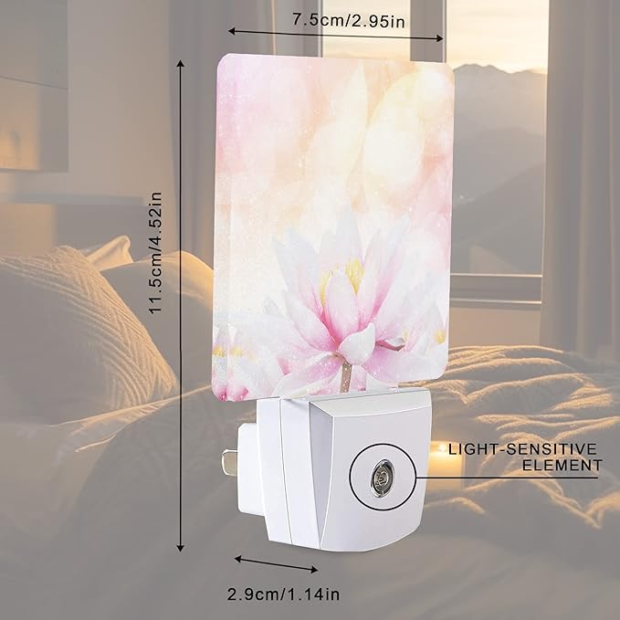 Smoaffly Pink Water Lily Lotus Night Light Plug-in LED Nightlights Auto Sensor - Image 4