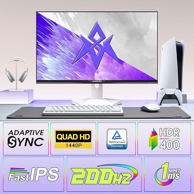 Amzfast 27 inch 1440P 200Hz/180Hz White Gaming Monitor, 2K QHD, MPRT 1ms Fast - Image 2