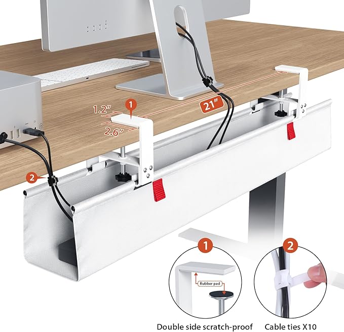 Univivi No Drill Under Desk Cable Management Tray, Clamp/Screw Mount Desk Cable - Image 3