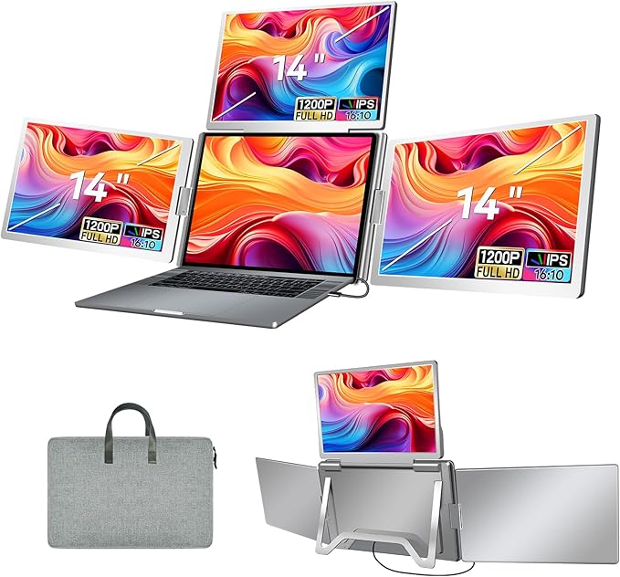 14" Portable Monitor for Laptop Screen Extender, Triple Laptop Monitor Display by FQQ