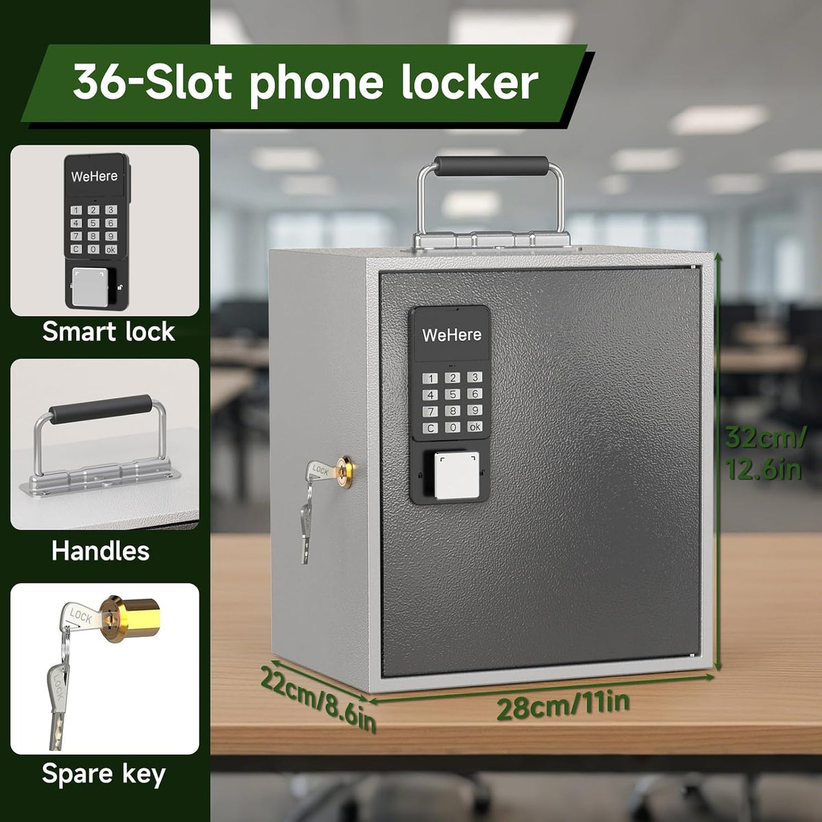 36 slots cell phone locker with smart lock shown in use