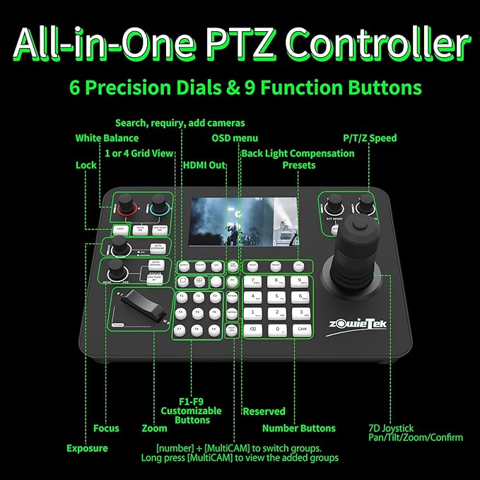 Zowietek PTZ Controller 7D Joystick Keyboard, HDMI Output, Automatic Camera - Image 8