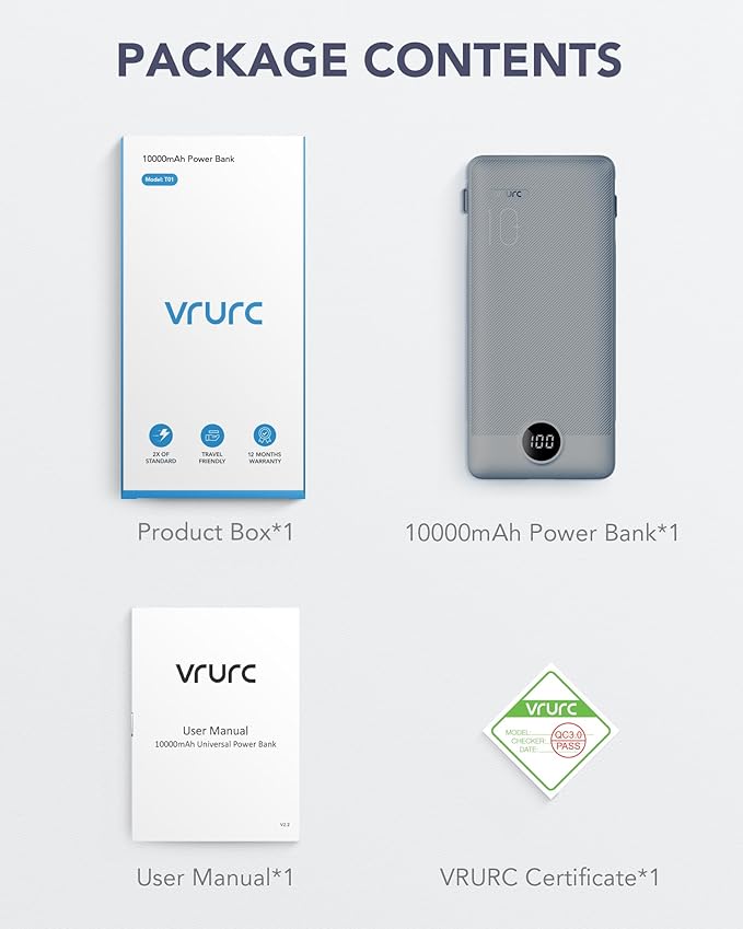 VRURC Portable Charger Built-in Cables and AC Wall Plug, USB C Power Bank - Image 8