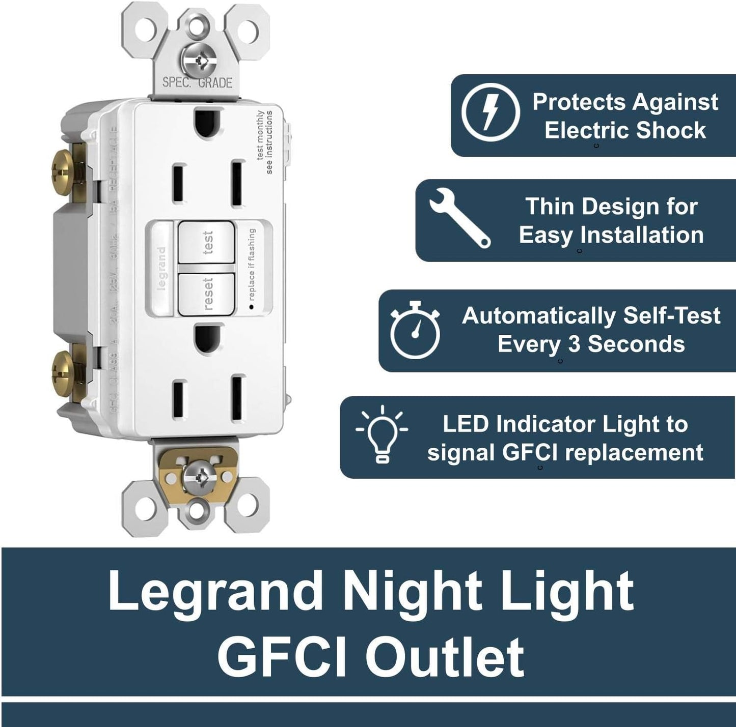 Legrand - Pass & Seymour Radiant In Wall Night Light and GFCI Outlet Bundle, White (1 Count)
