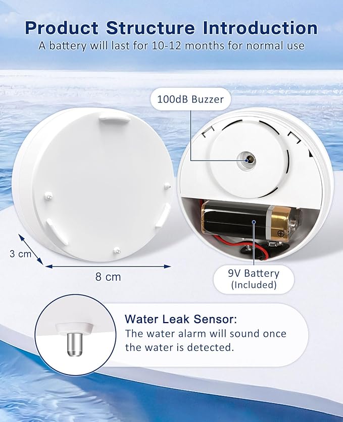 Geevon 2 Pack Water Leak Detectors, 100dB Water Sensor Alarms Flood Detector - Image 4